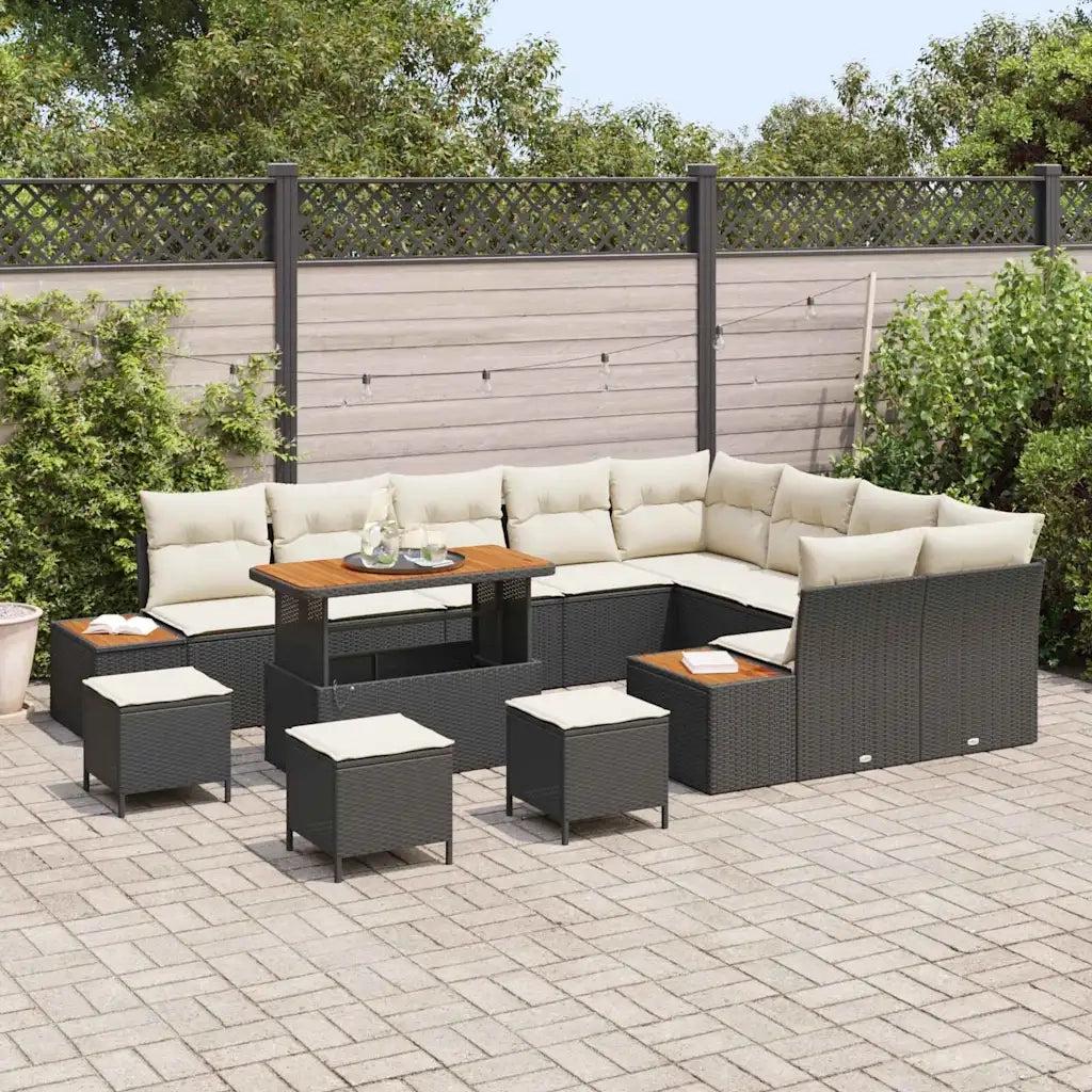 Set Divano da Giardino 13 pcs Nero polyrattan