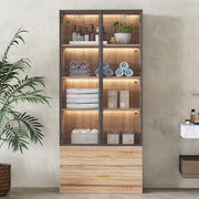 ARMADIO BAGNO ALTO IN MDF MARRONE CON RIPIANI APERTI E SPORTELLI