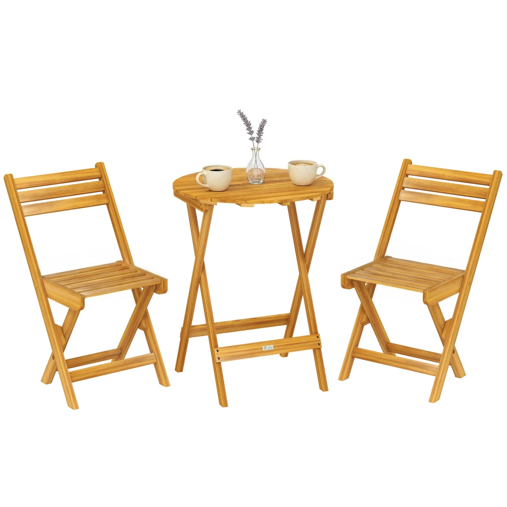 Tavolo da pranzo rotondo pieghevole in legno con 2 sedie ¨C zephmum ¨C 60x60x75 cm, naturale