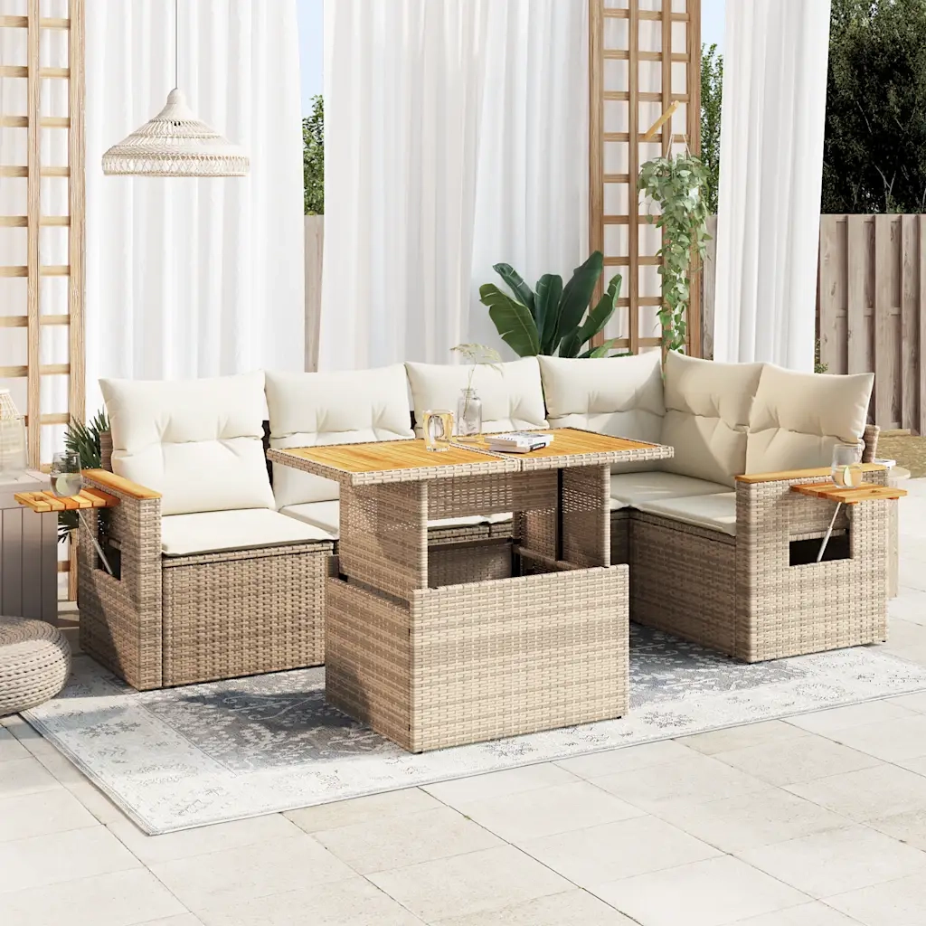 Set Divano da Giardino 6 pz con Cuscini Beige Polyrattan Acacia 3327600