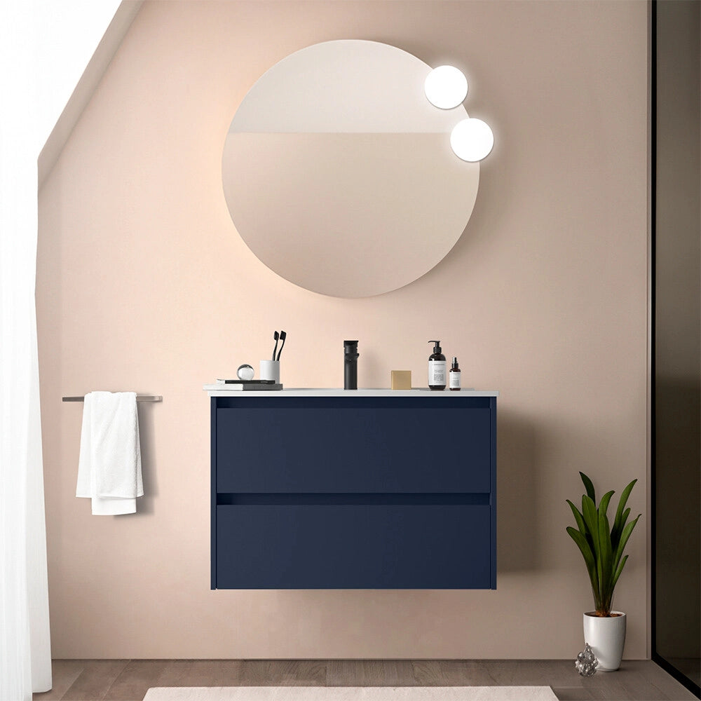Mobile bagno sospeso 80 cm blu satinato con lavabo ad incasso Gaya