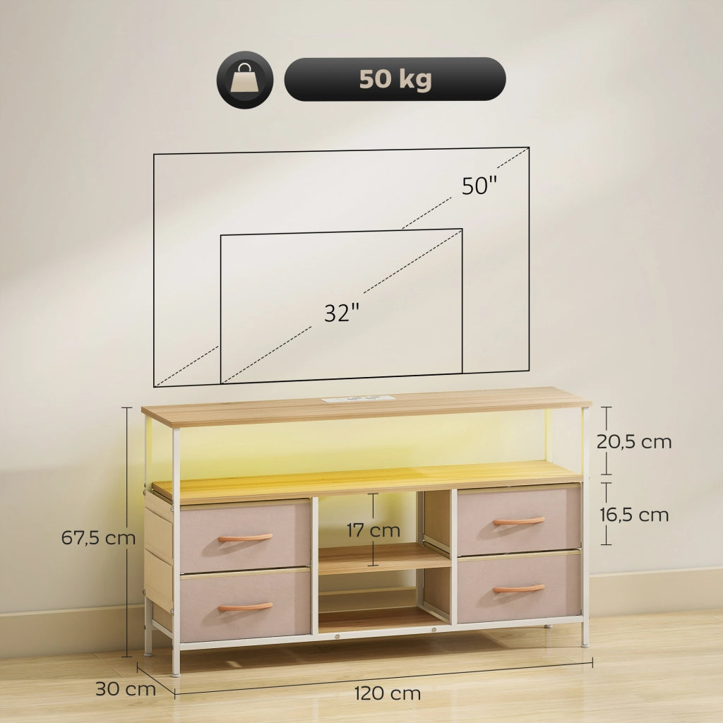 Mobile TV con luci LED e prese USB ¨C zephmum ¨C beige e bianco 120x30x67,5 cm