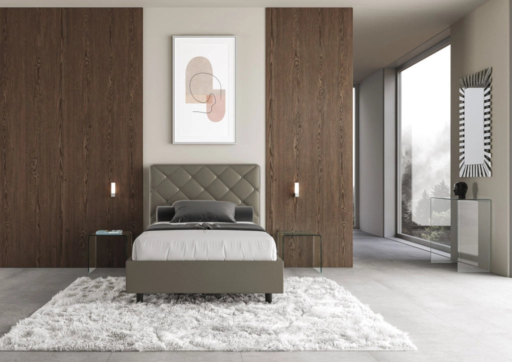 BS COM Letto una piazza e mezza senza rete imbottito 120x200 similpelle cappuccino