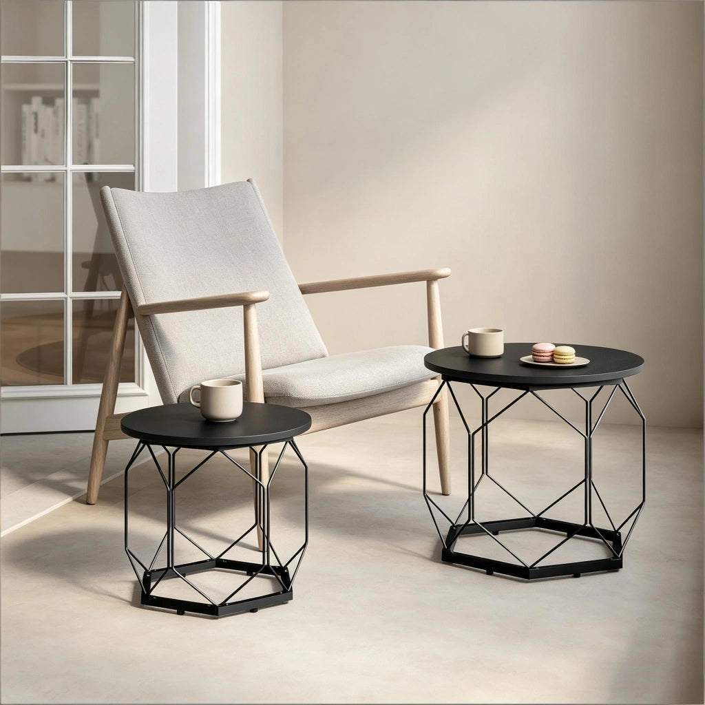 TAVOLINI DA SALOTTO Set da 2 50/40 cm Legno e Metallo Grigio
