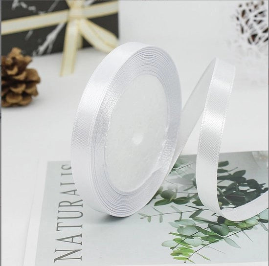 Cadeaulint in tessuto di poliestere 10 mm - 22 m - Lint bianco a seta - Resistente e senza pieghe - Utilizzo prolungato - senza pieghe - per nastro di regalo