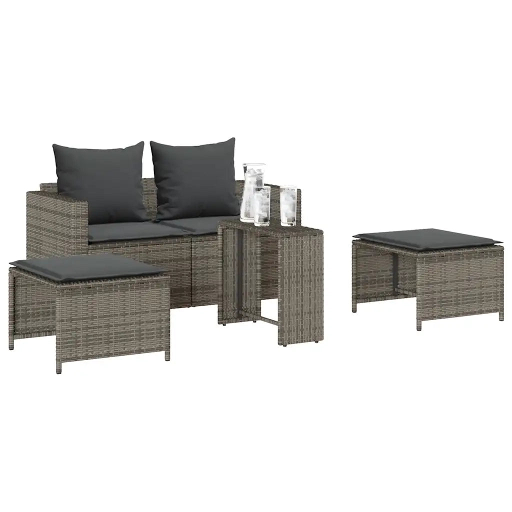 Set Divano da Giardino 5 pz con Cuscini Grigio in Polyrattan 4104165