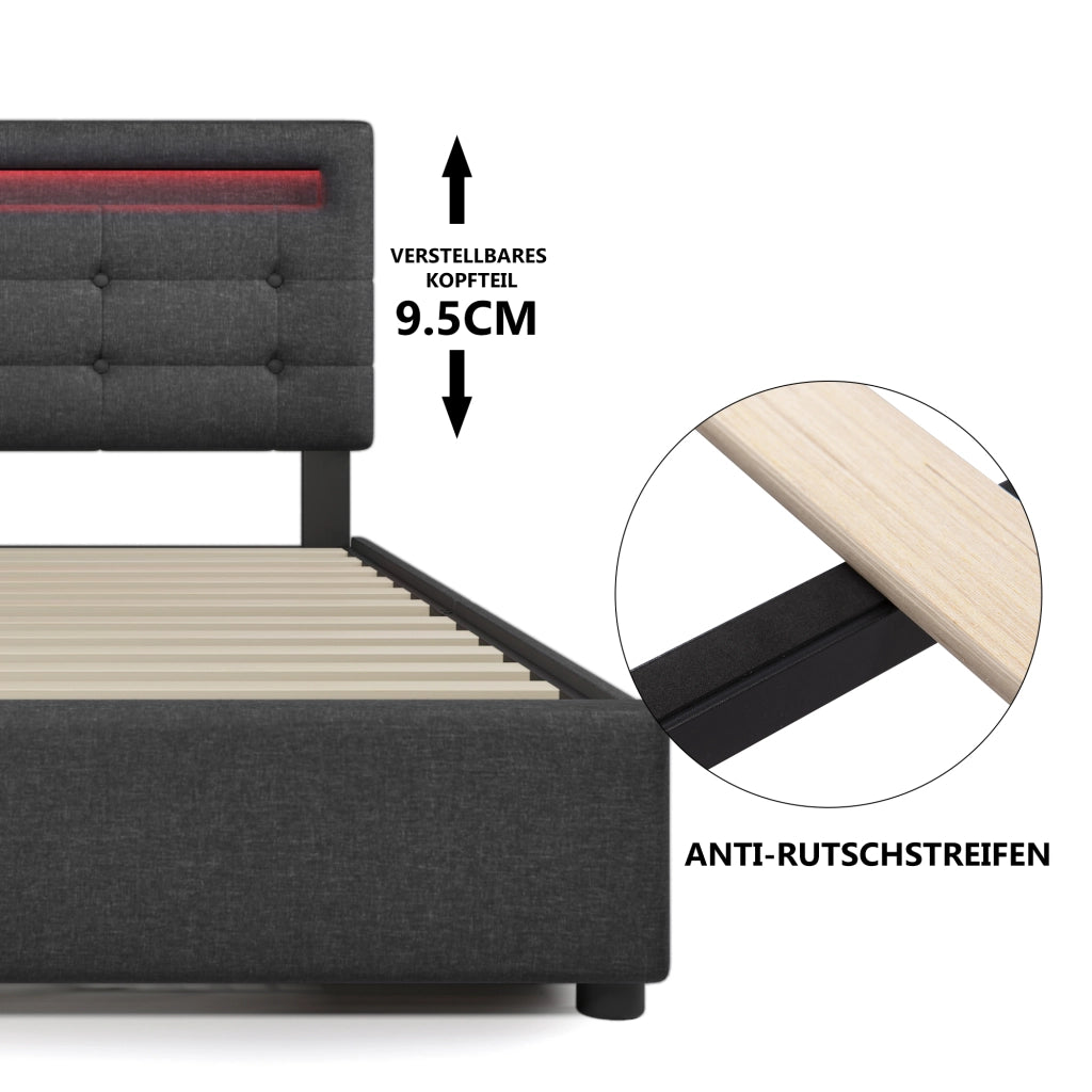 letto imbottito lino grigio 90x200 cm