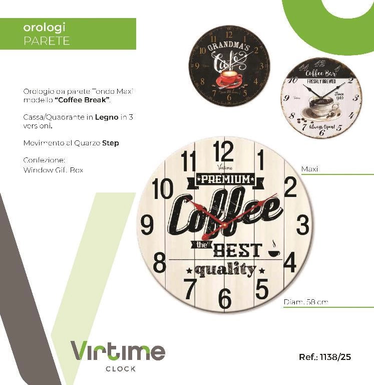 Orologio da Parete in Legno Maxi Coffe Break 58 cm 3 Decori