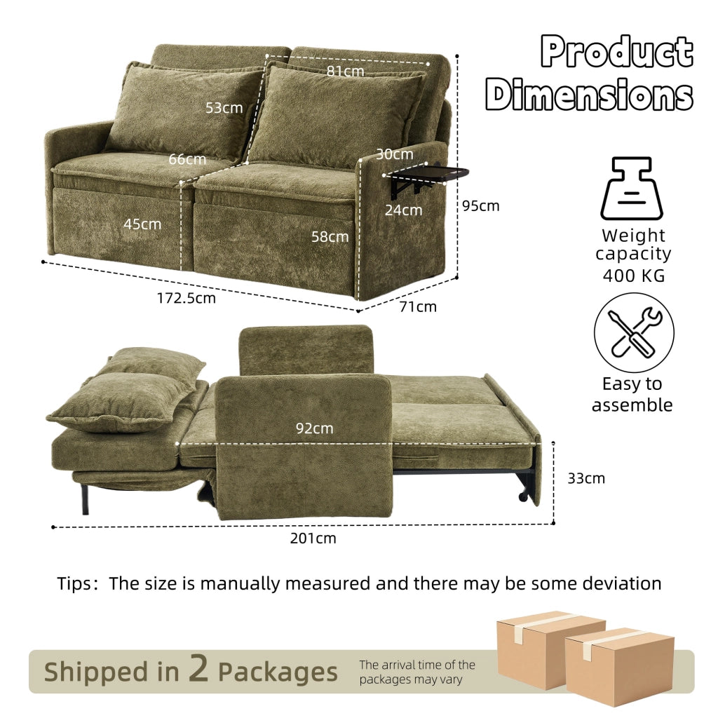 Divano letto con cuscini, USB e contenitore ¨C Zephmum ¨C Verde, chenille, 180x90x100