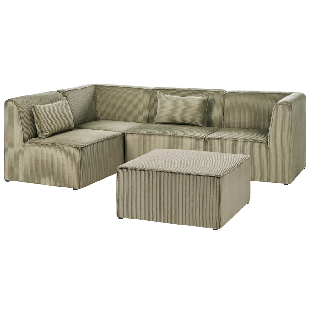 Divano modulare lato destro 4 posti con Ottomana in Velluto a coste verde design moderno soggiorno