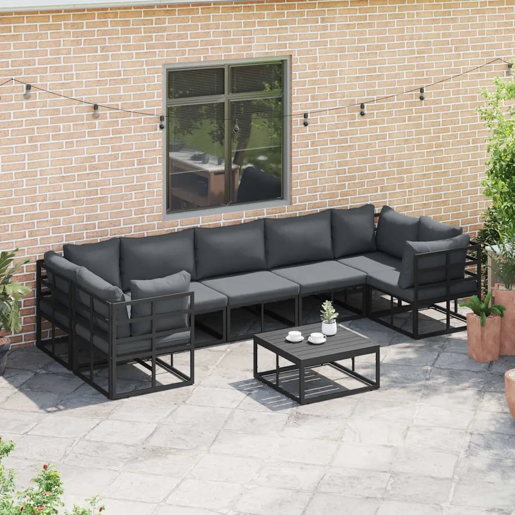 Set Divano da Giardino con cuscino 7 pcs Nero Alluminio