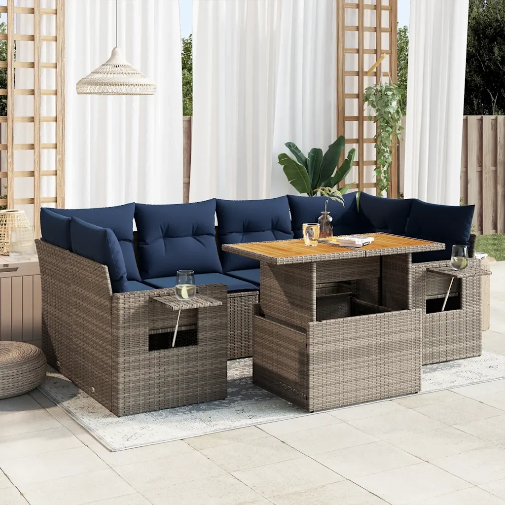 Set Divani da Giardino 7 pz con Cuscini Grigio in Polyrattan 3327120