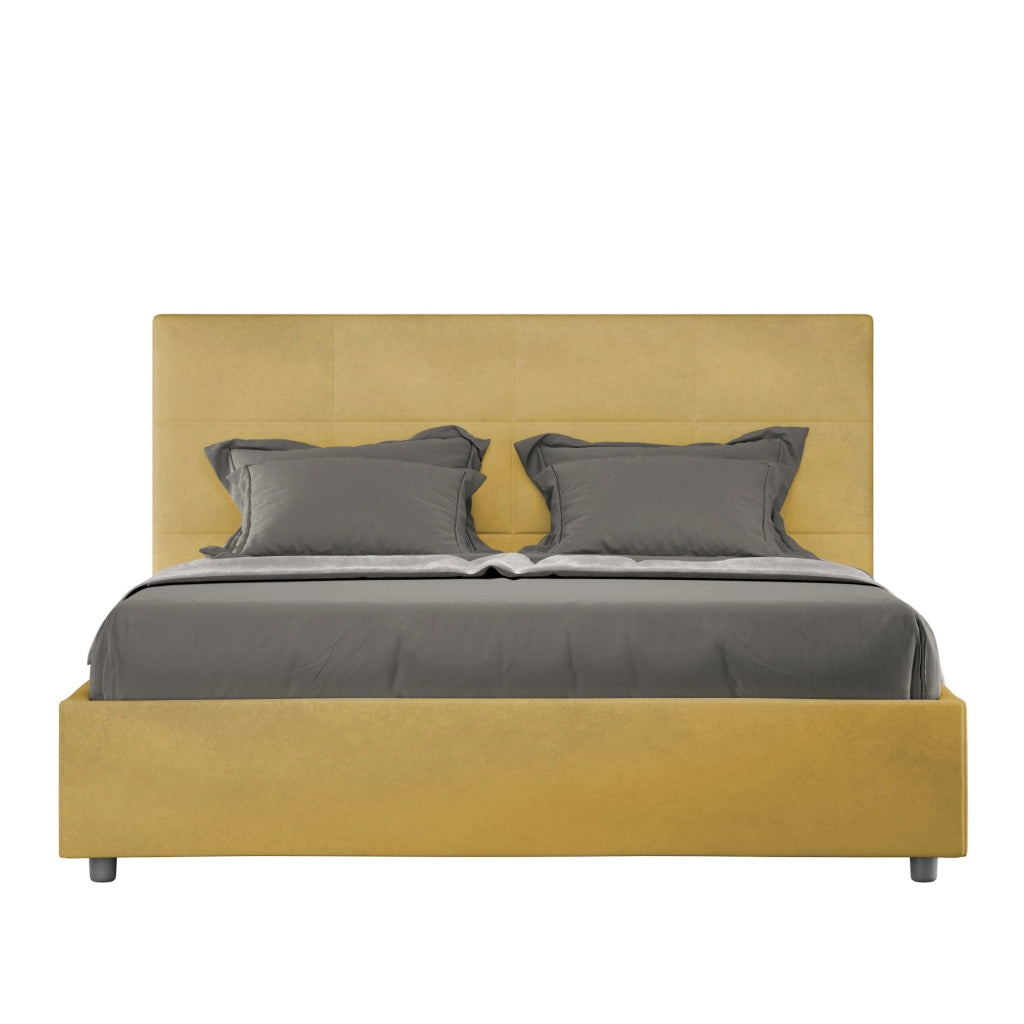 Letto queen size con rete imbottito 150x200 microfibra glicine Mika
