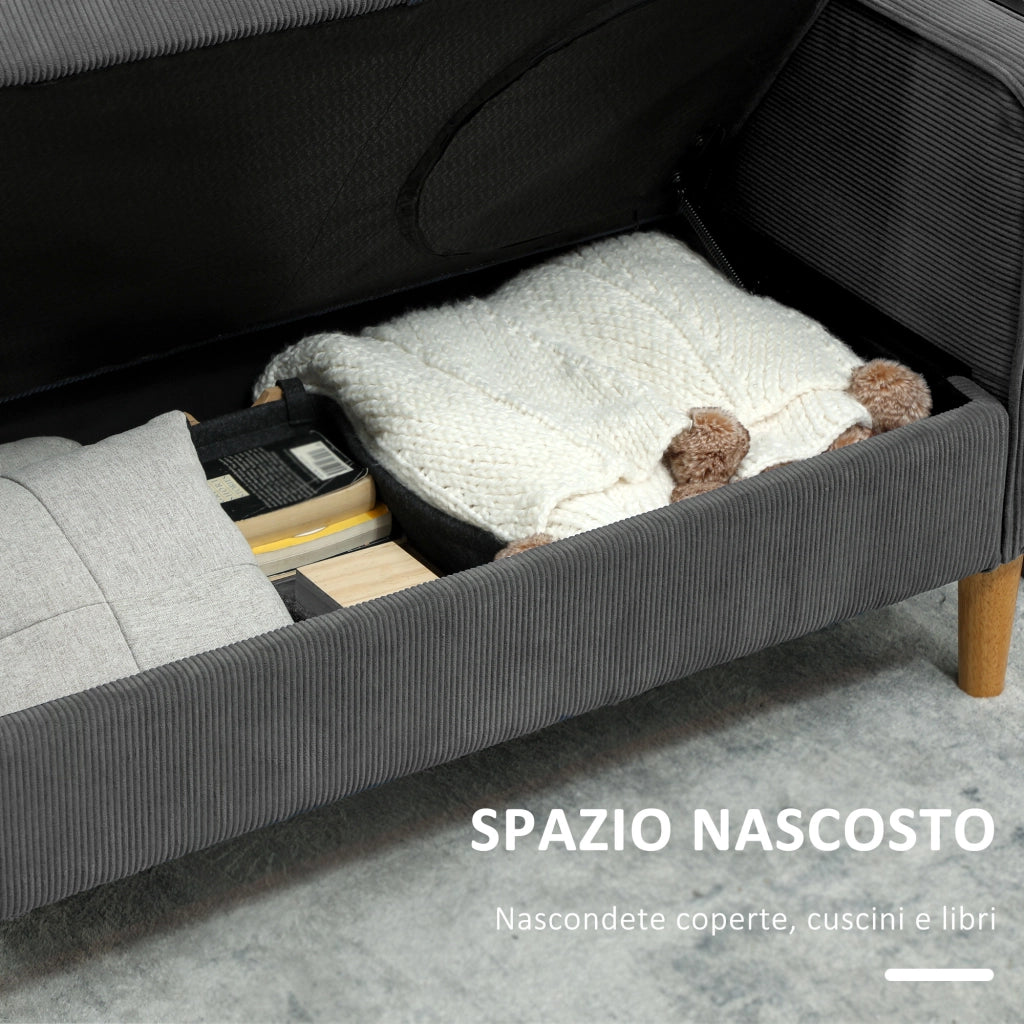 Divano 2 Posti Tessuto Velluto con Contenitore e Cuscini ¨C Minimal ¨C Grigio 140x63x79 cm