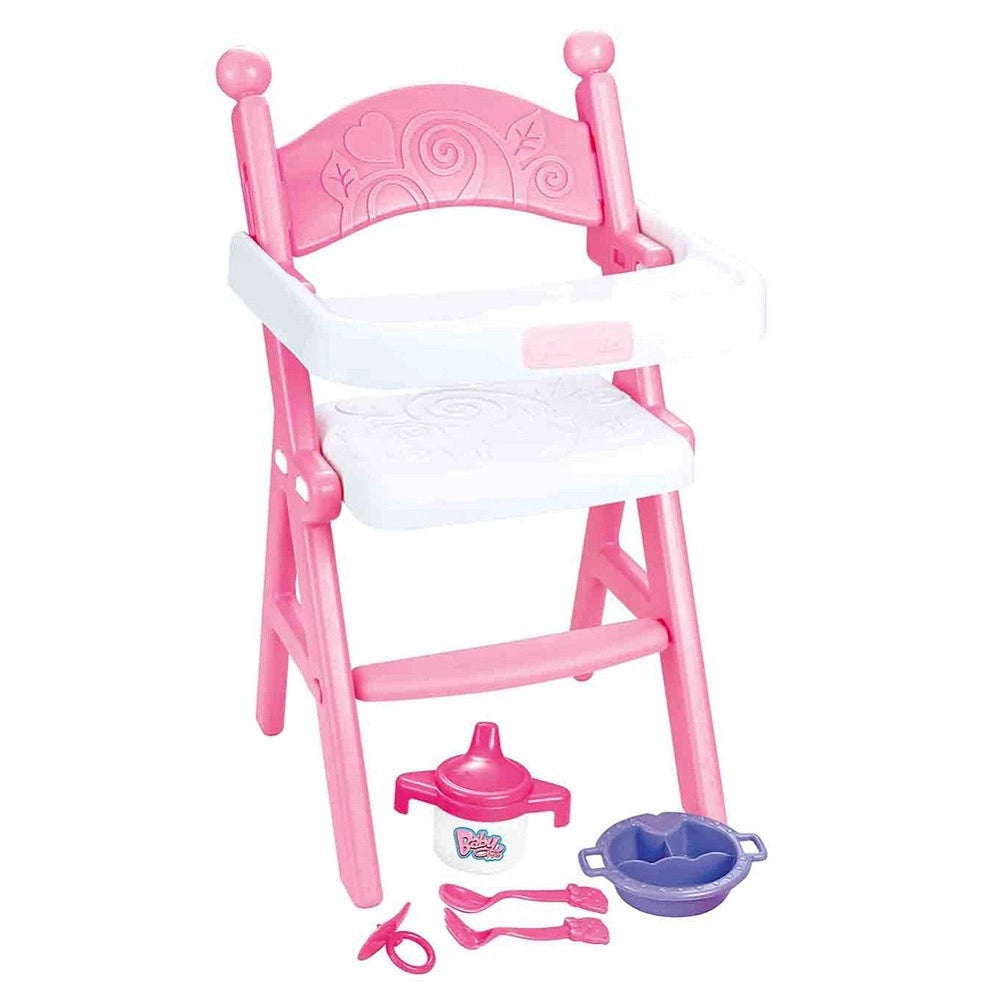 Trade Shop - Seggiolone Pappa Per Bambole Sedia Bambolotti Con Vassoio E Accessori Gioco -