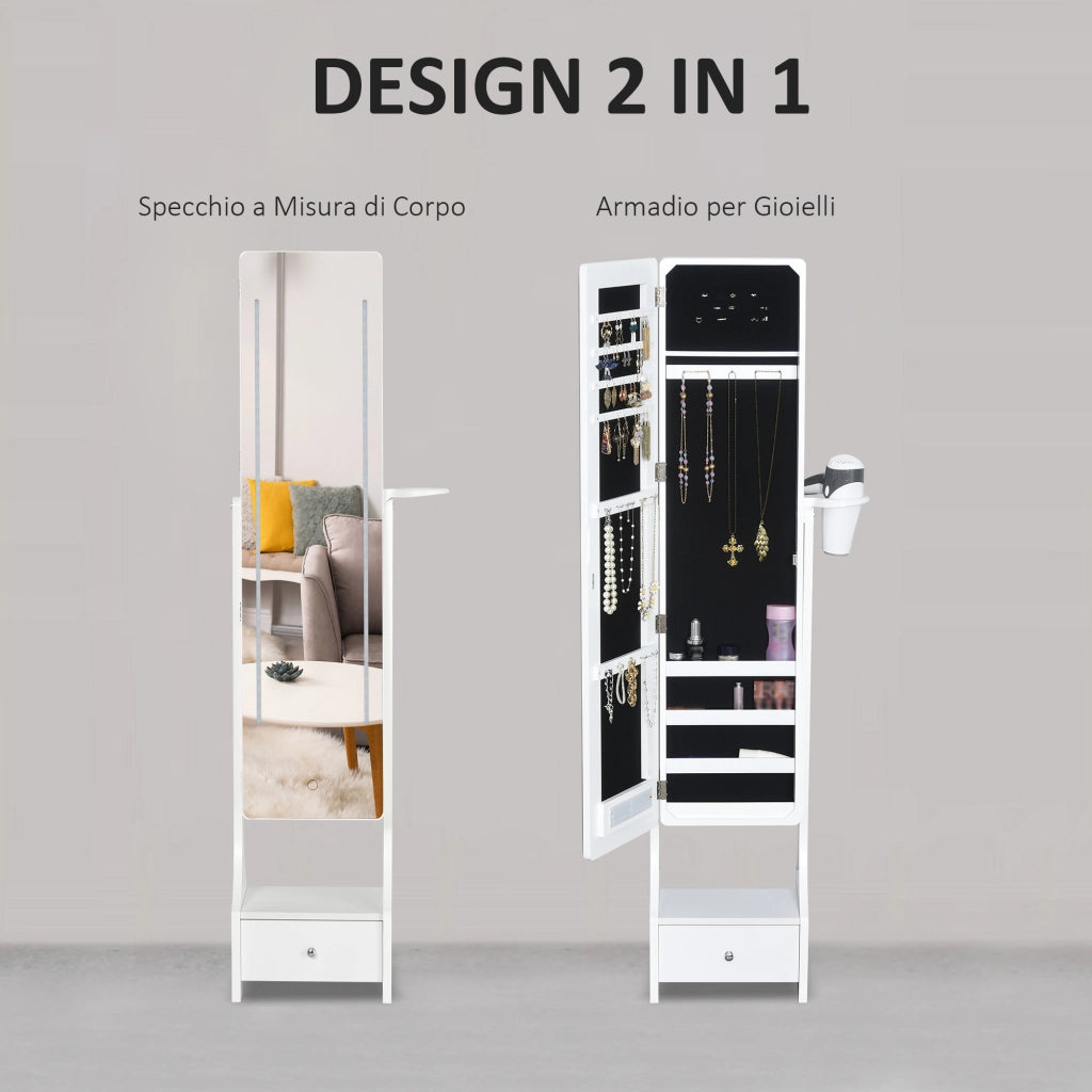 Armadio Portagioie con Specchio e Luci LED ¨C Minimal ¨C Bianco