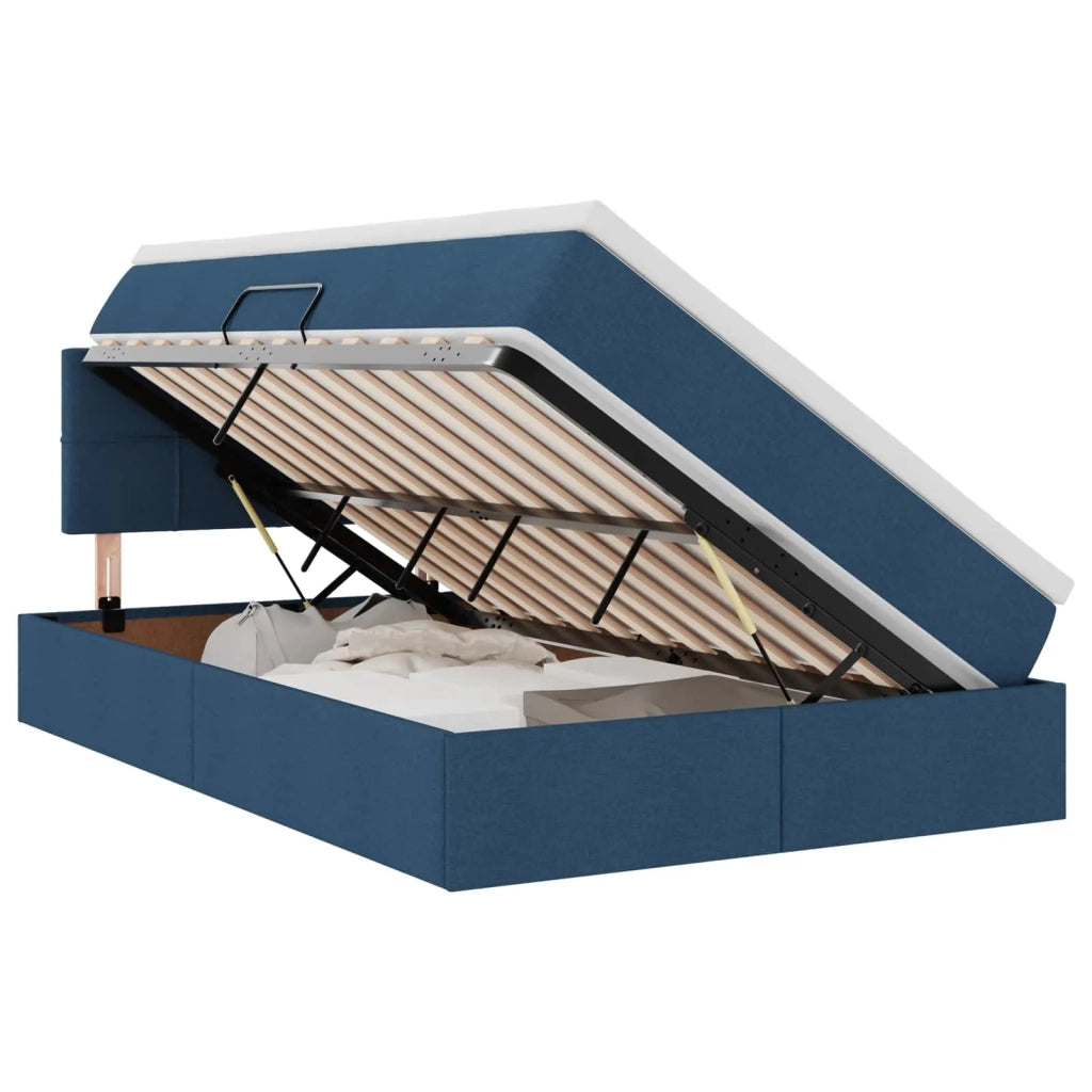 Letto con contenitore e materasso con testiera Blu 120 x 200 cm