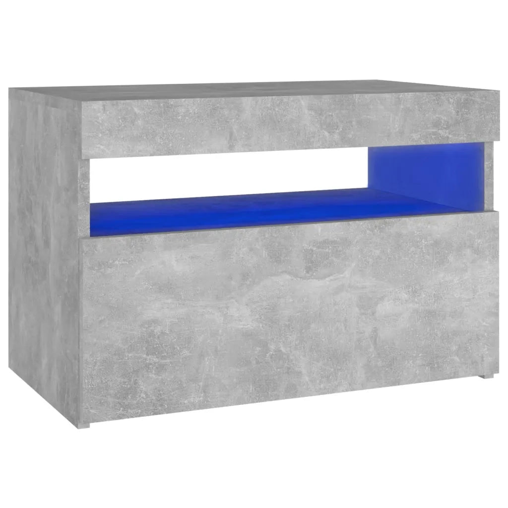 Comodino | Armadio da Notte | Mobiletto da notte con Luci LED Grigio Cemento 60x35x40 cm
