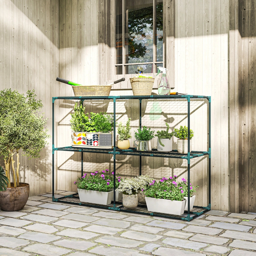 Portapiante a 3 Livelli ¨C Minimal ¨C Verde Scuro, Acciaio e Plastica, 143x48x100 cm