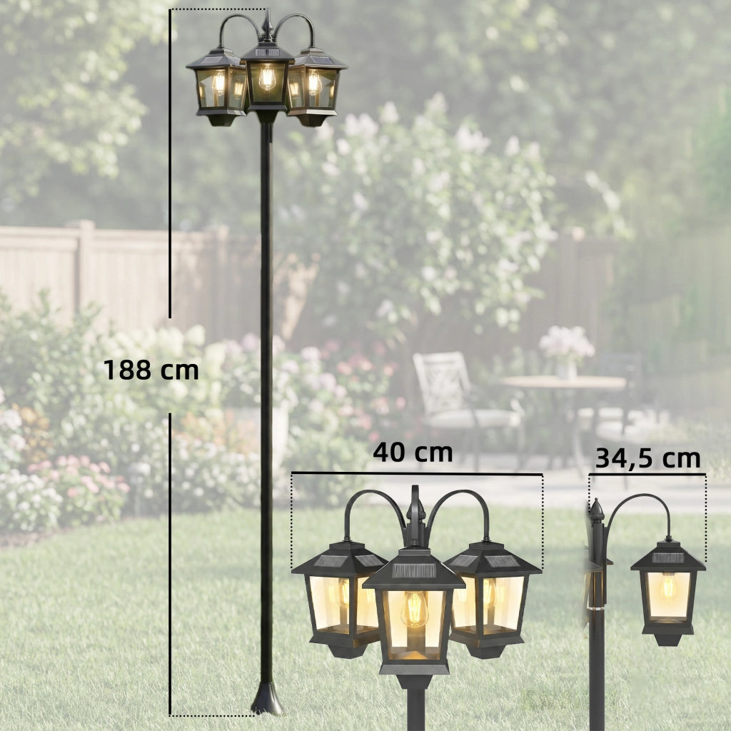 Lampada Solare da Esterno con 3 Luci ¨C Minimal ¨C Nero 40x34.5x188 cm