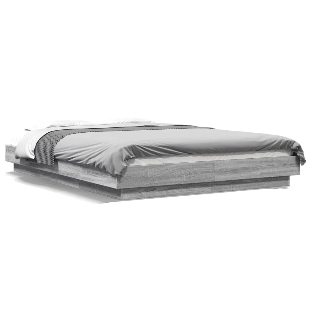 Letto matrimoniale | Letto per adulti | Giroletto Luci LED Grigio Sonoma 140x200 cm Legno Multistrato