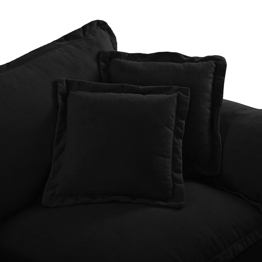 Divano modulare a U con ottomane mobili e cuscini, rivestimento in chenille nero 263 × 151 × 90 cm