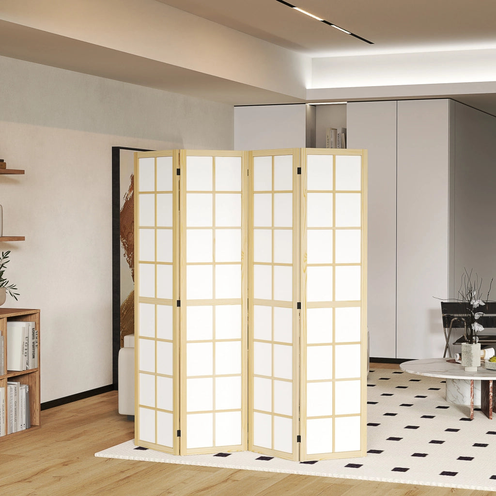 Paravento 4 Ante Pieghevole ¨C Minimal ¨C Naturale 160x170 cm