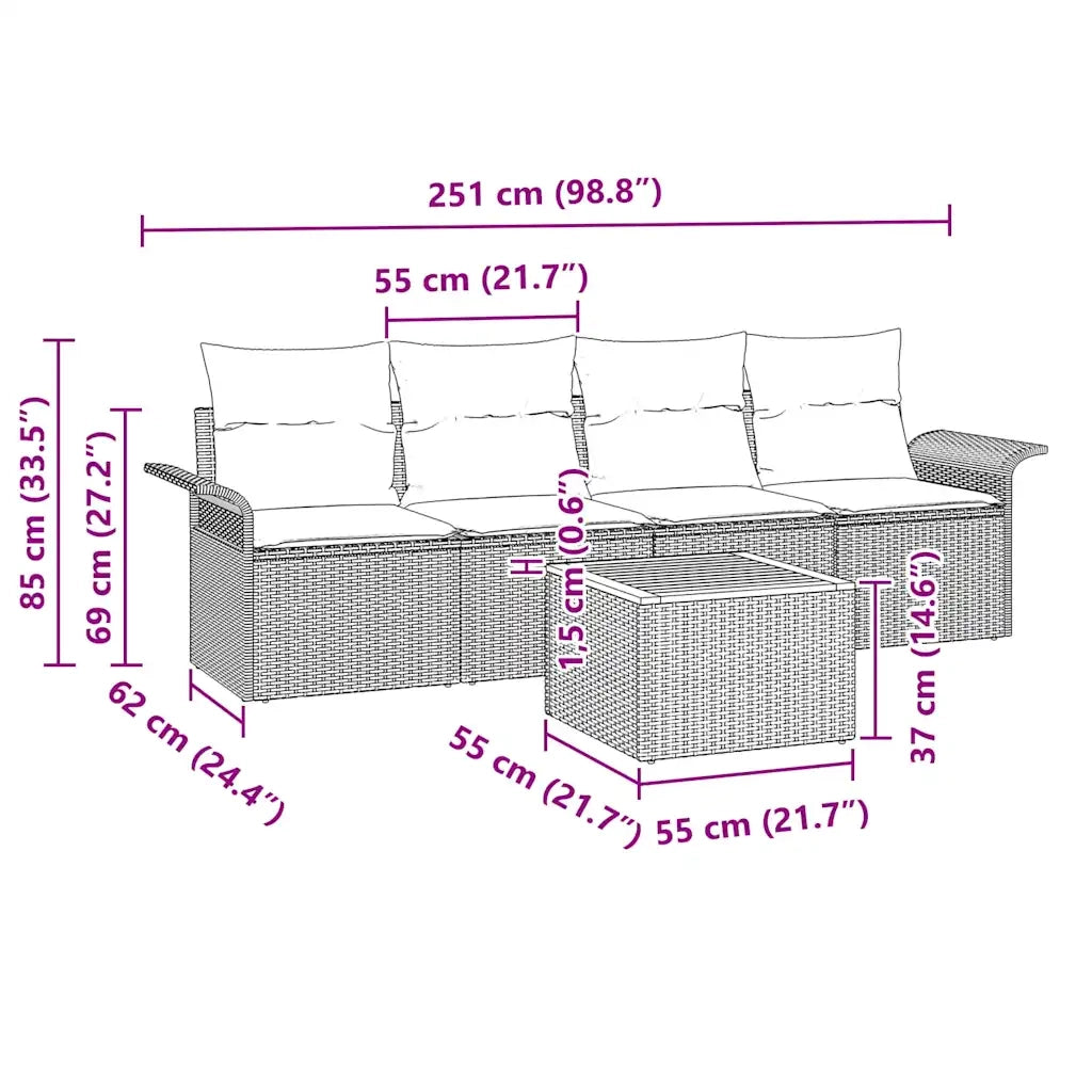 Set Divano da Giardino con cuscino 5 pcs Grigio polyrattan 3347258