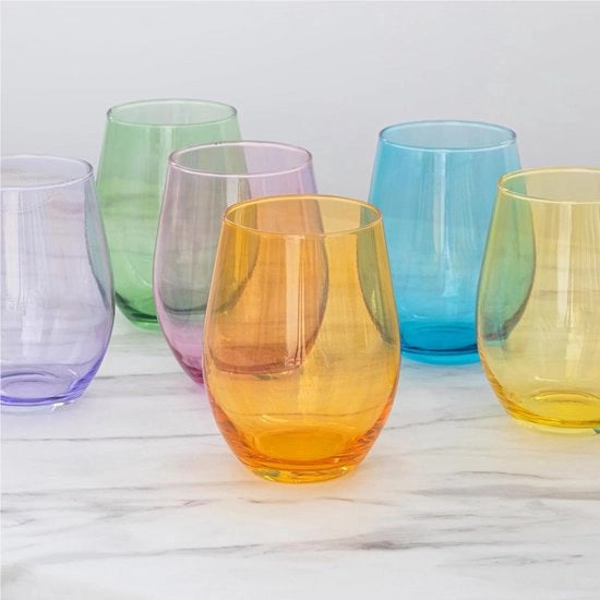 Set di bicchieri da cocktail colorati | 580 ml | Set di 6 bicchieri da highball | bicchieri da cocktail grandi | lavabili in lavastoviglie | Collection Phoebe Arcobaleno