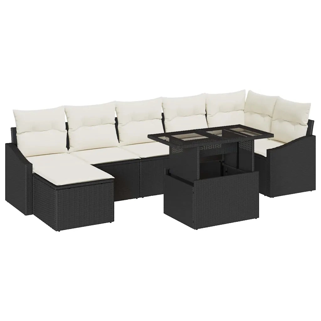 Set Divano da Giardino 8 pcs Nero e Crema polyrattan 3349043