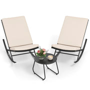 Set sedie a dondolo da 3 pezzi in rattan PE con tavolino da caff¨¨ e cuscini spessi, Set di mobili da giardino Beige