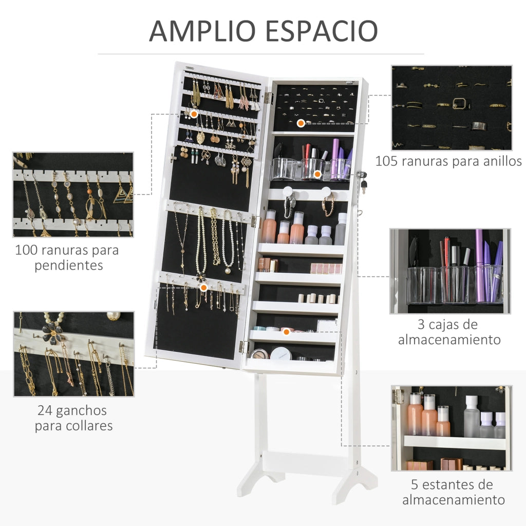 Armadio Gioielli con Luci LED e Ripiani ¨C zephmum ¨C 46x36,5x151,5 cm Bianco