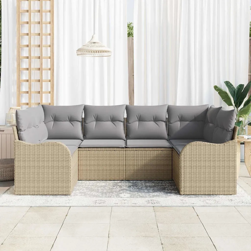 Set Divano da Giardino 6 pcs beige e grigio chiaro Poly Rattan