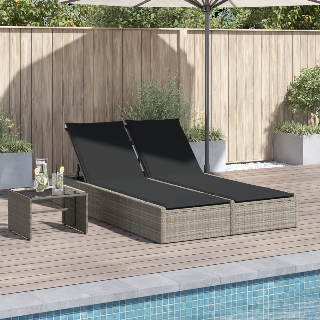 Lettino Prendisole | Sdraio da giardino | Lettino da sole Doppio con Cuscini Grigio Chiaro Polyrattan