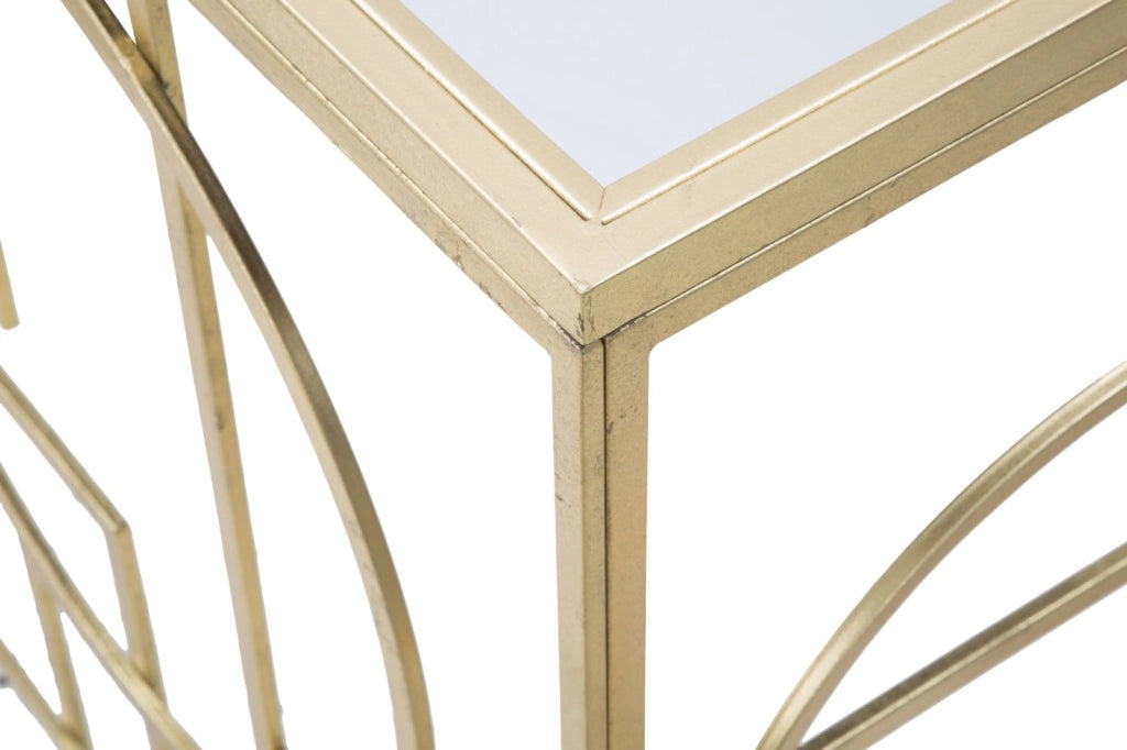 Console Marie 120x41x81 cm in Ferro e Vetro Oro e Nero