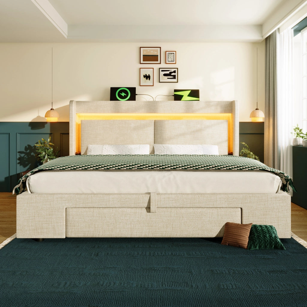 letto imbottito lino beige 180x200 cm