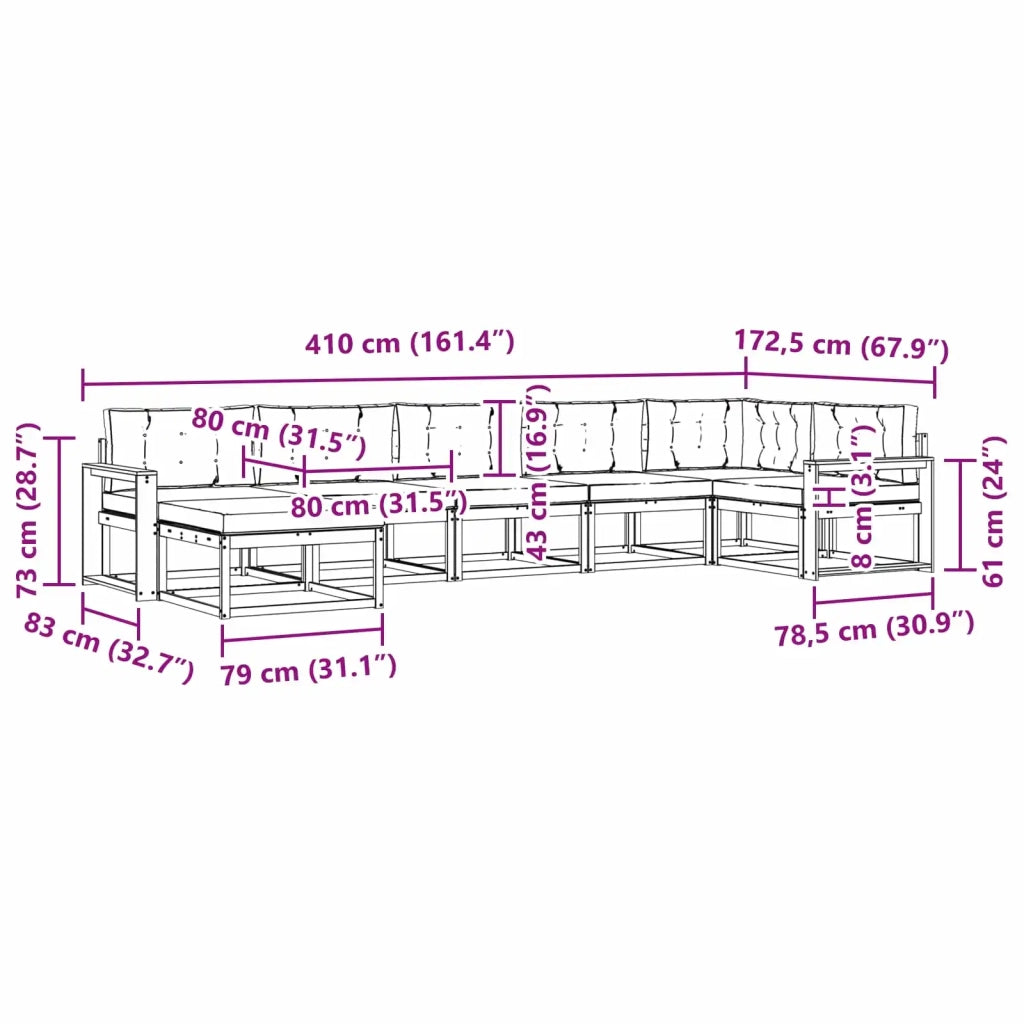 Set di divani da esterno 7 pz Bianco e Grigio Chiaro 3386765