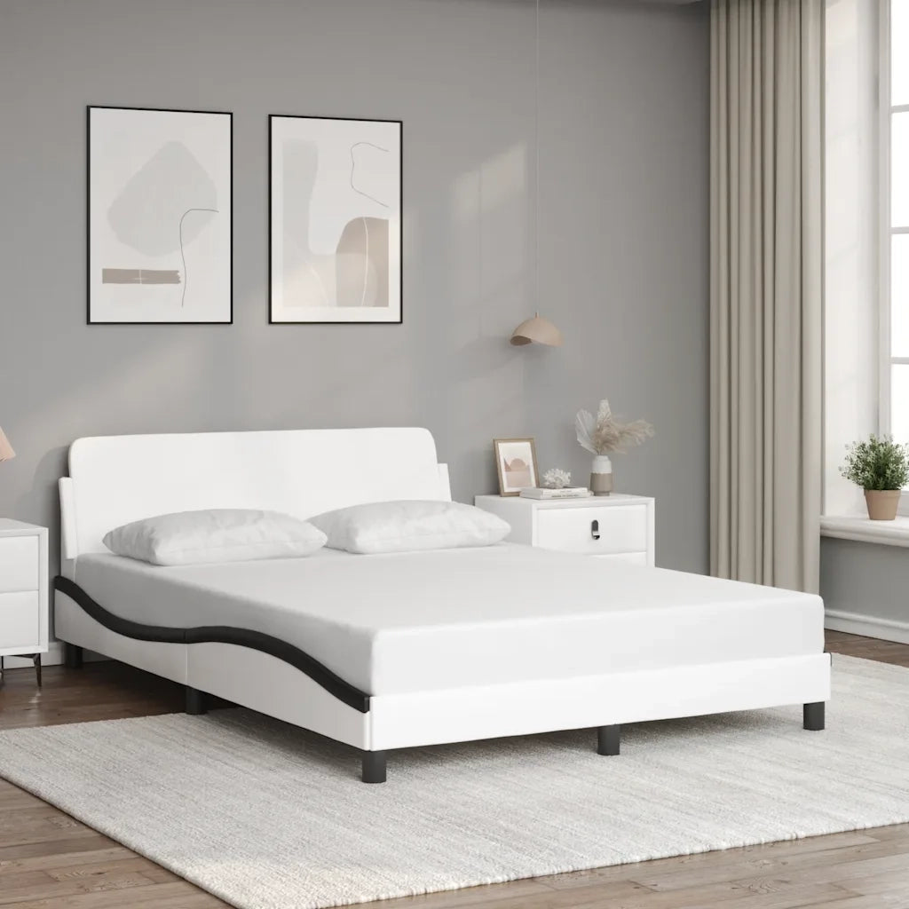 Giroletto-Struttura Letto Dover Bianco e Nero 140x190 cm in Similpelle