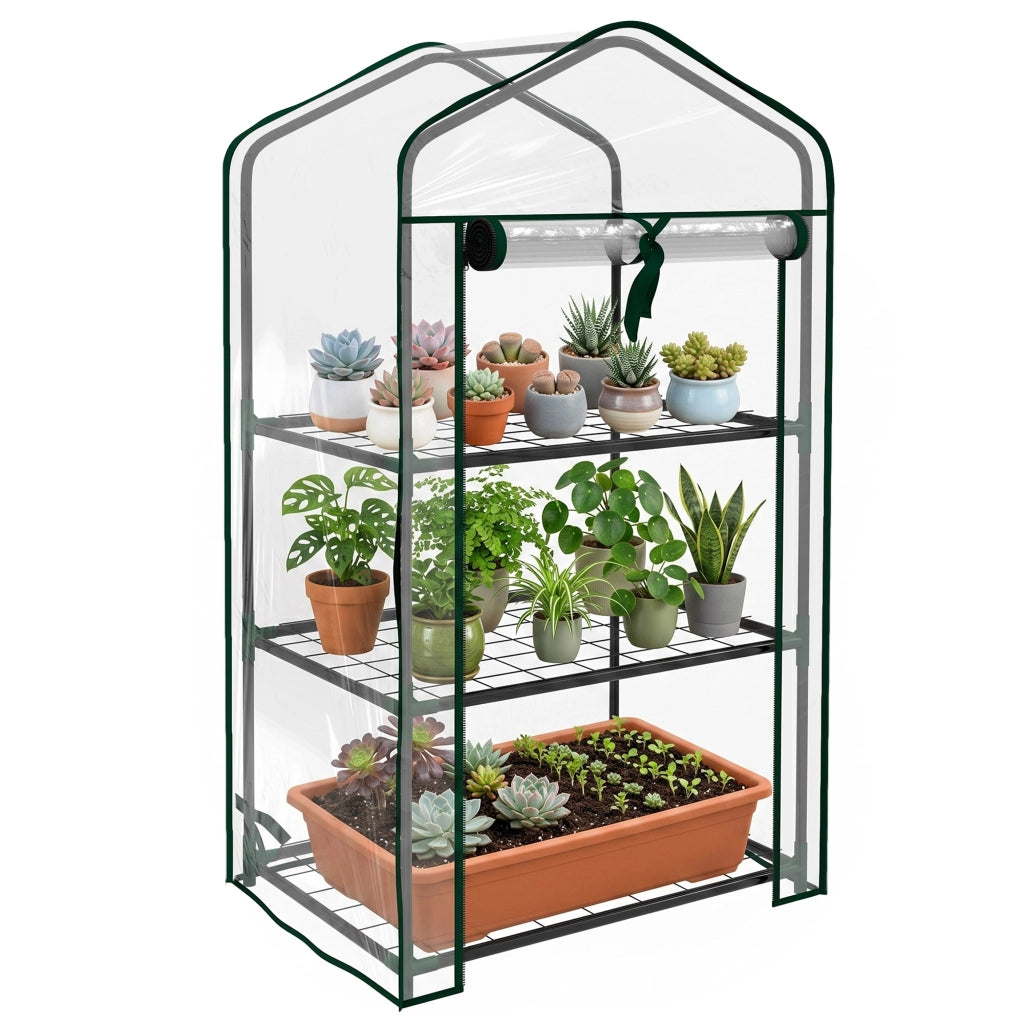 Serra da Giardino con 3 Ripiani e Porta a Cerniera ¨C zephmum ¨C Trasparente 59x39x127 cm