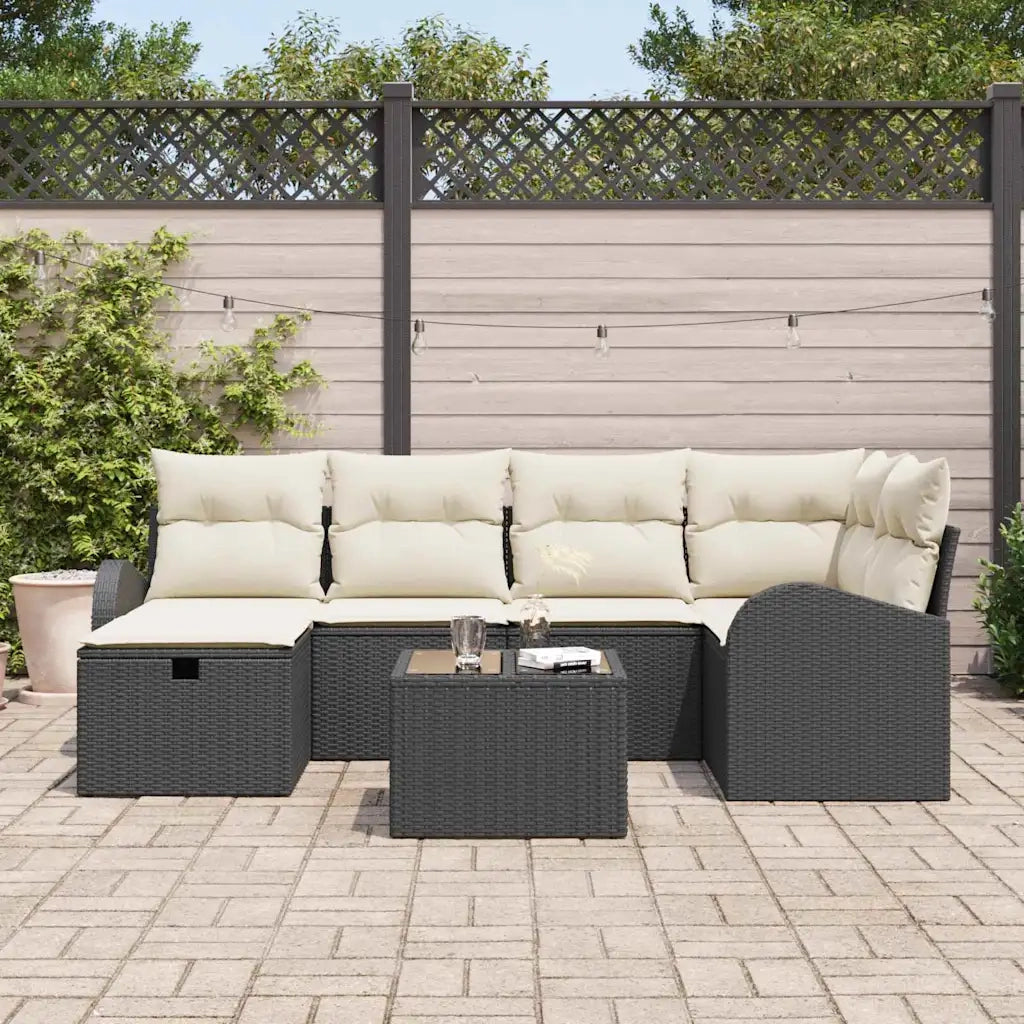 Set di divani con cuscino 7 pcs Nero e Crema polyrattan 3359086