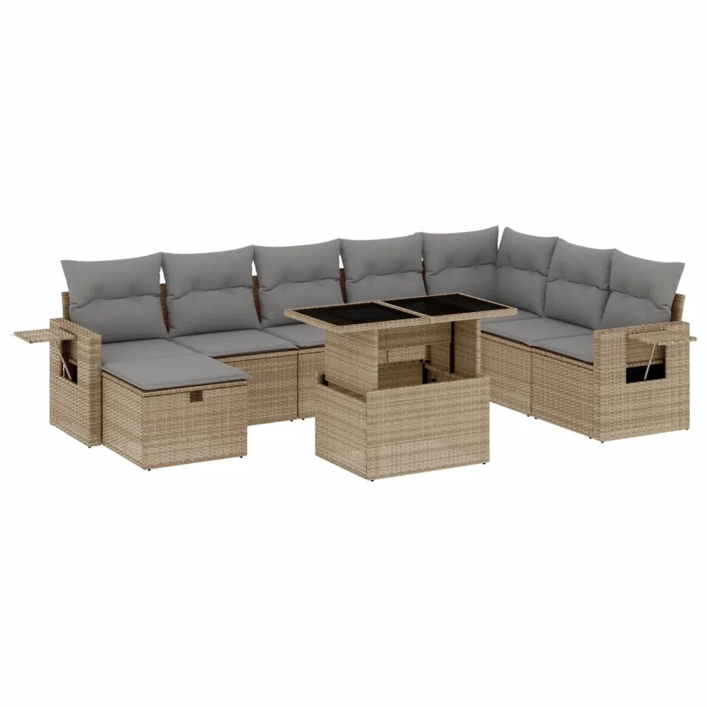 Set Divano da Giardino 9 pz con Cuscini Beige in Polyrattan 3275029