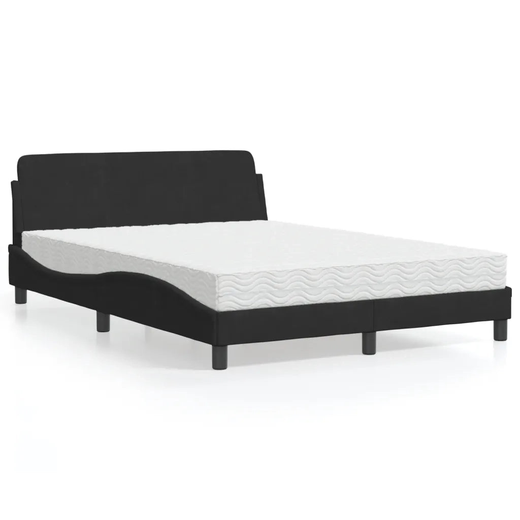 Letto con Materasso Dover Nero 140x190 cm in Velluto