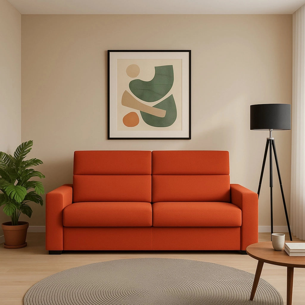 Vialfre, Divano Fisso 2 Posti Sfoderabile Made in Italy, 180x95x100h cm Arancione