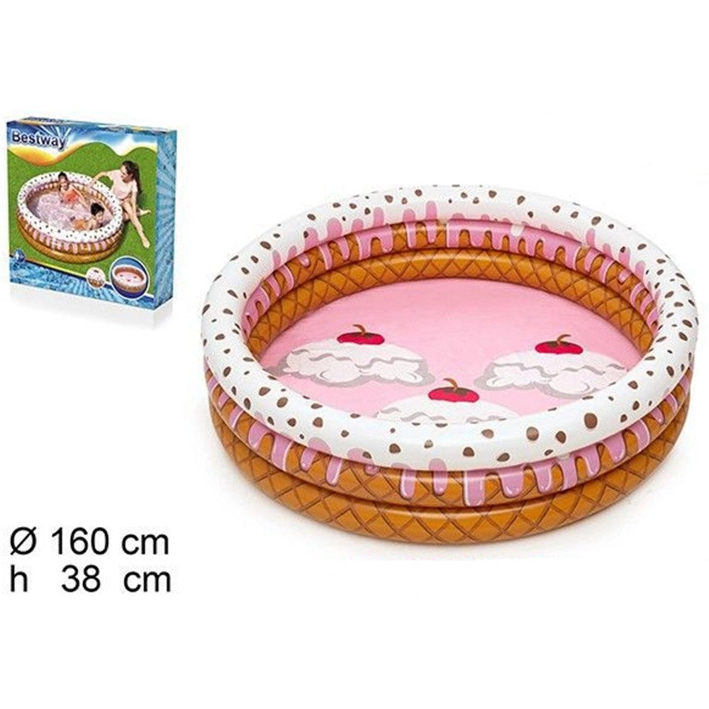 Trade Shop - Piscina Gonfiabile Tonda A 3 Anelli Design Gelato Con Panna Per Bambini 160x38cm 016173 -