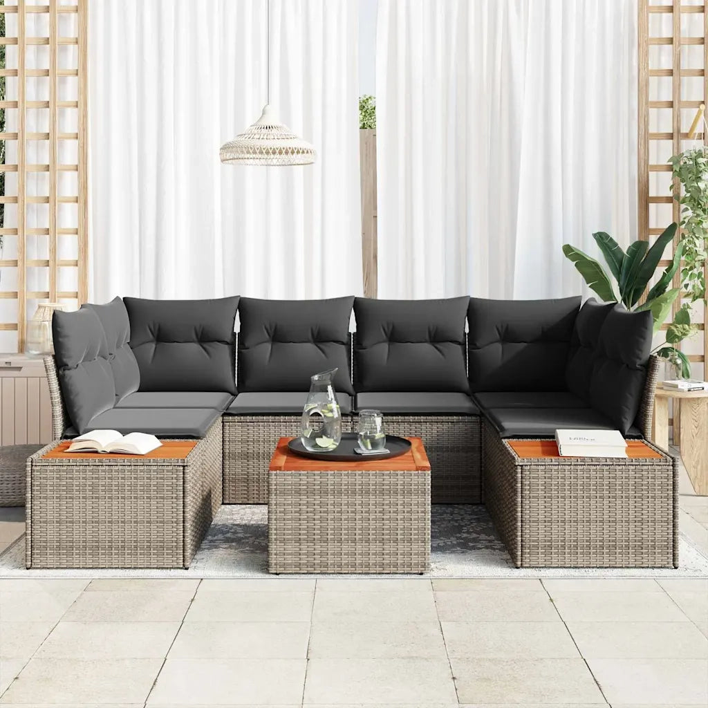 Set Divano da Giardino 7 pcs Grigio Poly Rattan 3356704
