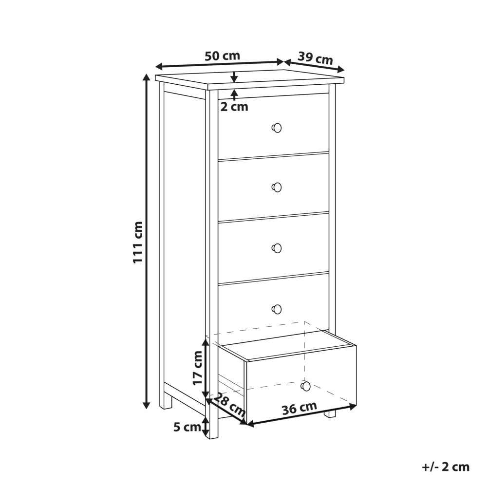 Cassettiera rustica a 5 ripiani in legno chiaro stile rustico
