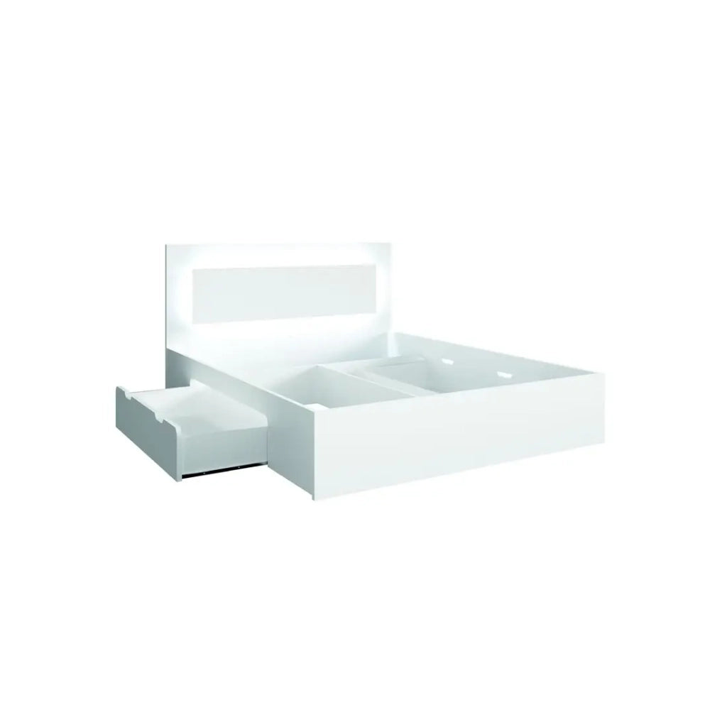 Set camera NOFI - Letto 140x200 cm con rete a doghe, 2 cassetti, comodini, armadio e cassettiera - bianco