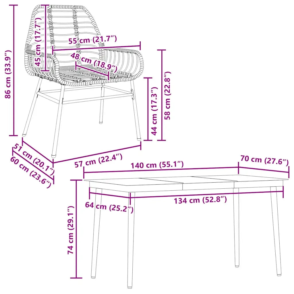 Set da Pranzo da Giardino 5pz Polyrattan Vetro 3334445