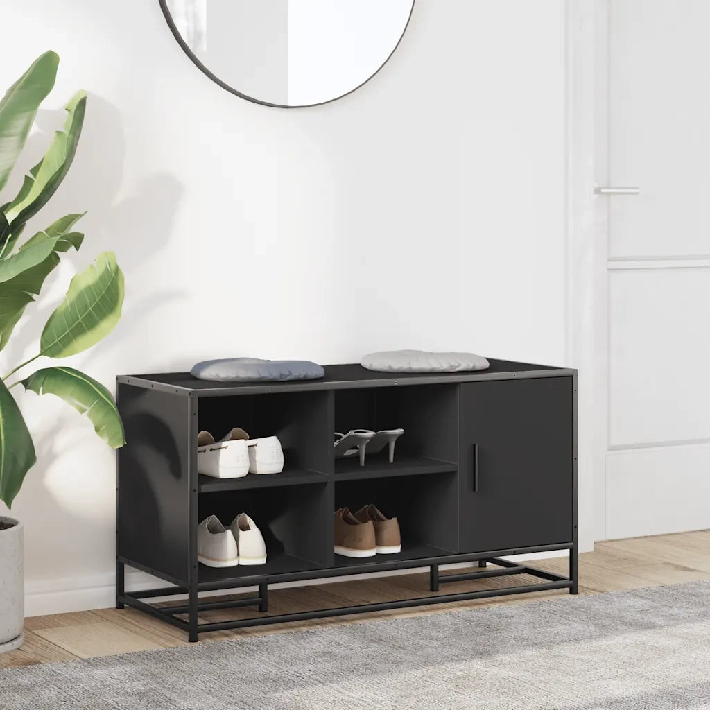 Scarpiera Nera 100x40x53,5 cm in Truciolato e Metallo 849214