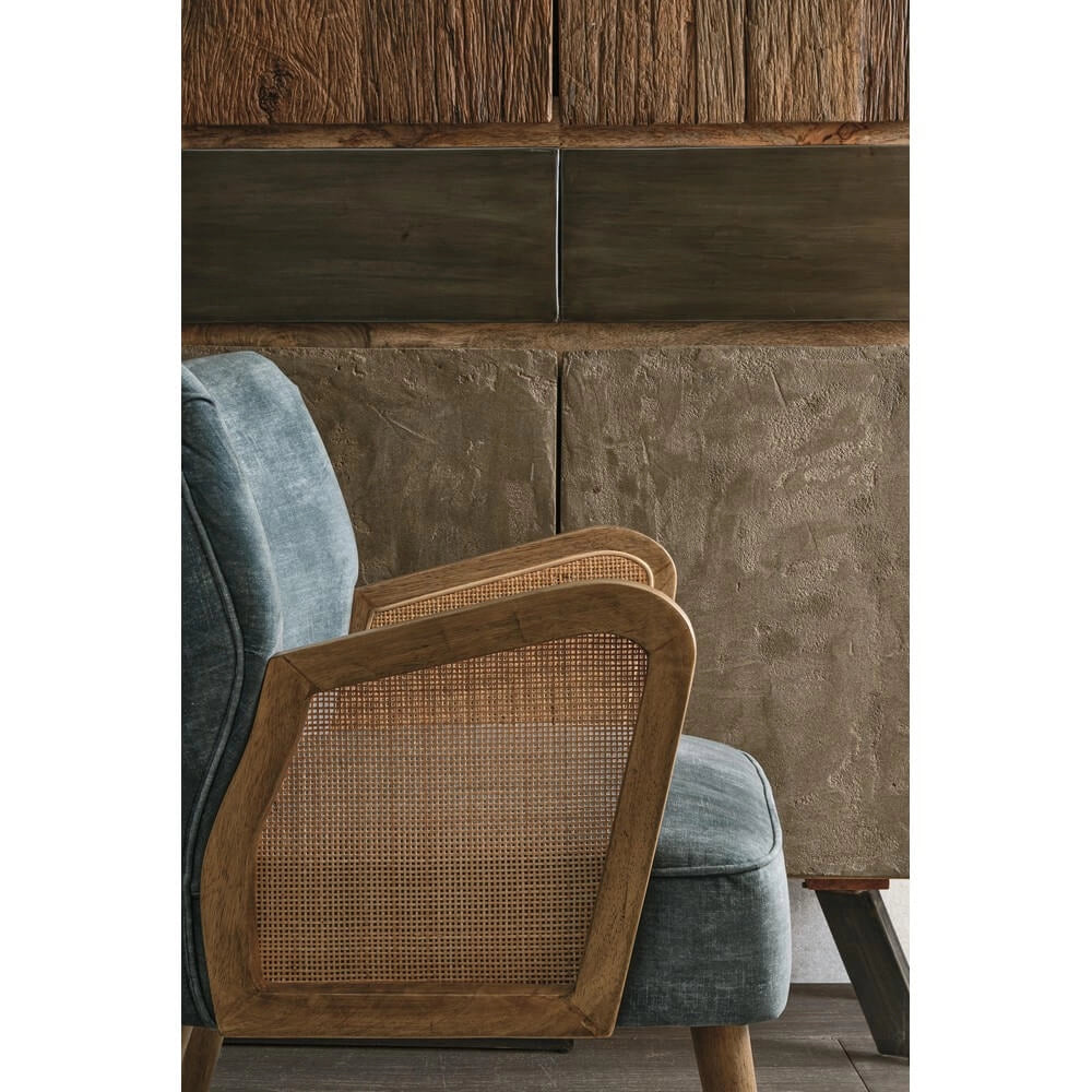 Poltrona Imbottita con Braccioli in Legno e Rattan - FLORENCE